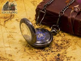 reloj bolsillo mecanico negro steampunk azul cuerda cadena