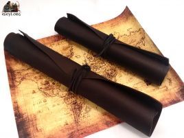 porta pergaminos piel funda cuero papel medieval rollo