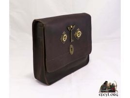 Bolsa piel cuero bandolera rectangular steampunk para tablet