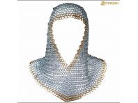 Cofia de malla, almófar, anillo redondo acero natural con ribete de latón